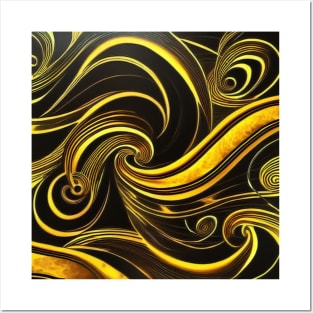 Abstract Black and Gold Swirls Posters and Art